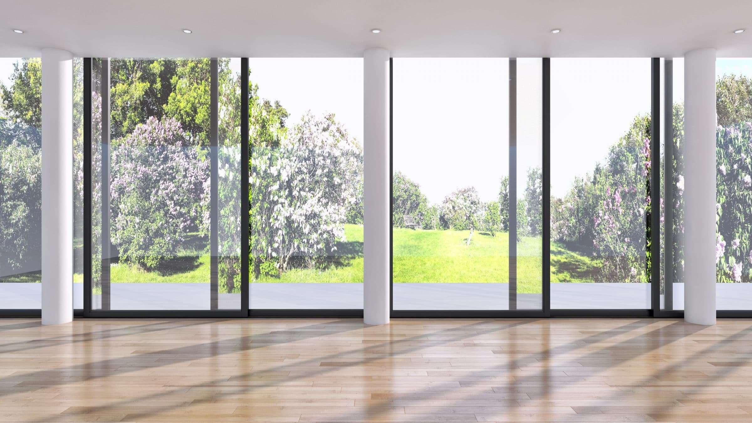 Glass partition with sliding doors